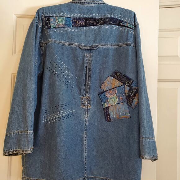 Restyled Handcrafted Wearable Art‎ Chicos Denim Jacket Sz M/L - Picture 3 of 9